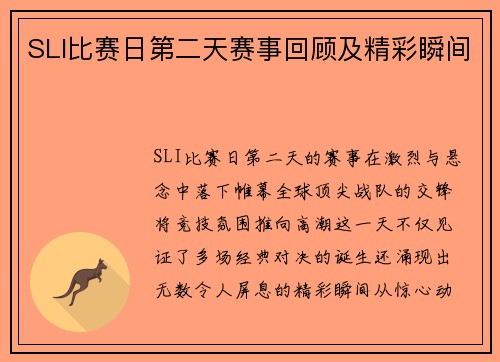 SLI比赛日第二天赛事回顾及精彩瞬间